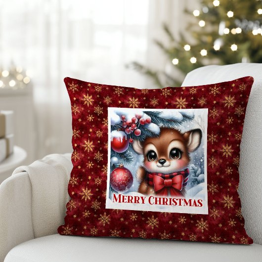 Cozy Fawn Christmas Pillow Gift for Kids Snowy  クッション
