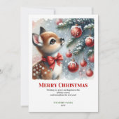 Cozy Fawn Watercolor Snowy Forest Christmas Cards シーズンカード (正面)