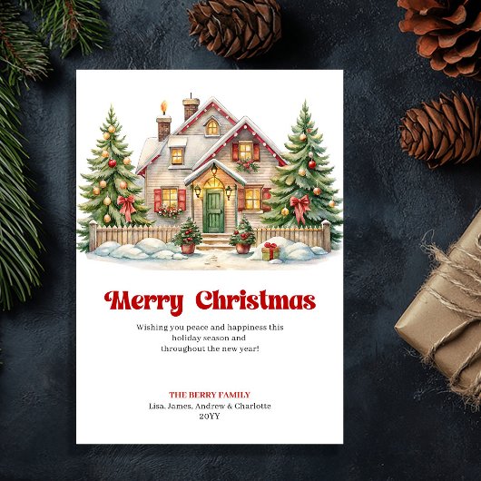 Cozy festive home classic Christmas scene greeting シーズンカード
