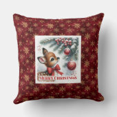 Cozy festive winter scene baby fawn snowy Christma クッション (裏面)