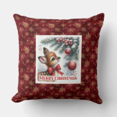 Cozy festive winter scene baby fawn snowy Christma クッション (正面)