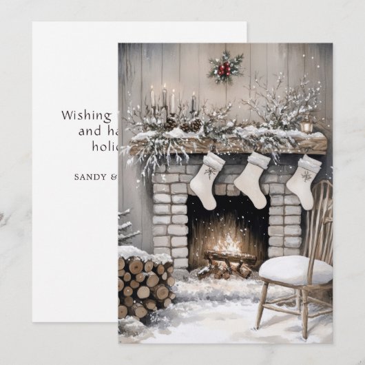 Cozy Fireplace Christmas シーズンカード (正面/裏面)