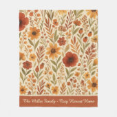 cozy floral harvest home & family name script フリースブランケット (正面)
