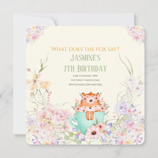 Cozy Fox Flower Forest Magical Birthday Invitation 招待状 (正面)
