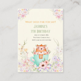Cozy Fox Forest Magical Floral Birthday Invitation エンクロージャーカード
