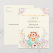 Cozy Fox Forest Magical Floral Birthday Invitation ポストカード (正面/裏面)