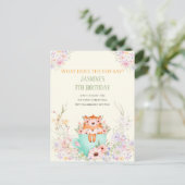 Cozy Fox Forest Magical Floral Birthday Invitation ポストカード (スタンド正面)