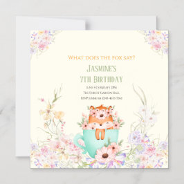 Cozy Fox Forest Magical Floral Birthday Invitation マグネット招待状