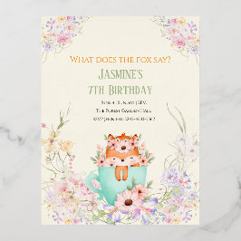 Cozy Fox Forest Magical Floral Birthday Invitation 箔招待状ポストカード