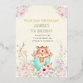 Cozy Fox Forest Magical Floral Birthday Real Foil 箔招待状