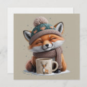 Cozy Fox Winter Season Animal Coffee Holiday 招待状 (正面/裏面)