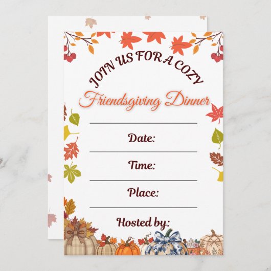 Cozy Friendsgiving Dinner Art 招待状 (正面/裏面)