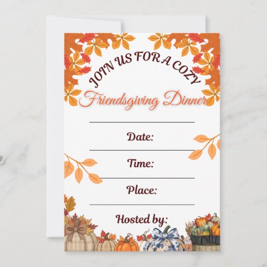 Cozy Friendsgiving Dinner Art 招待状 (正面)