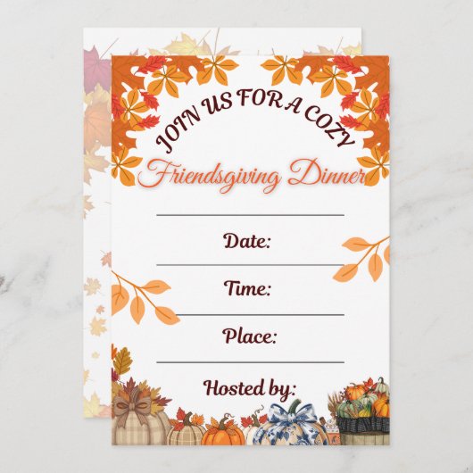 Cozy Friendsgiving Dinner Art 招待状 (正面/裏面)