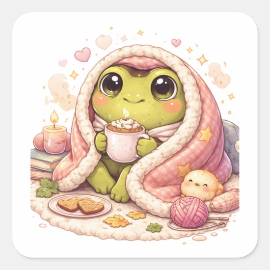 Cozy Frog Aesthetic Sticker スクエアシール (正面)