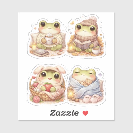 Cozy Frog Characters Custom-Cut Vinyl Sticker シール (シート)