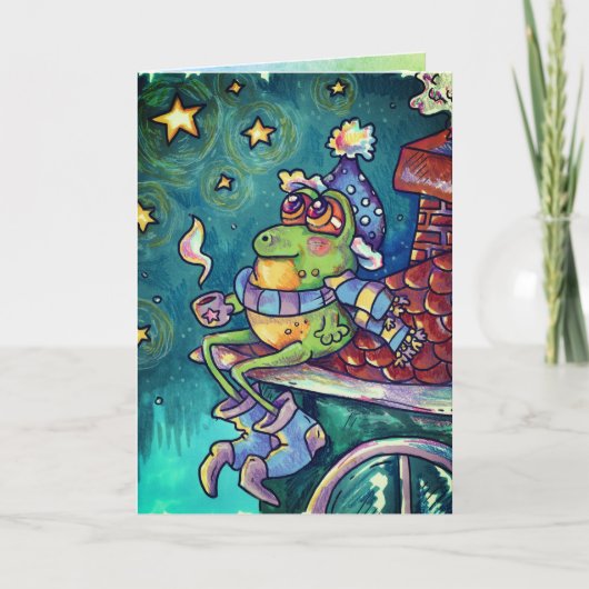 Cozy Frog Christmas & New Year Card カード (正面)