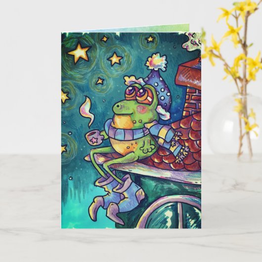 Cozy Frog Christmas & New Year Card カード (黄色い花)