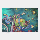 Cozy Frog Christmas & New Year Card キッチンタオル (横)