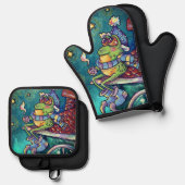 Cozy Frog Christmas & New Year Card 鍋つかみ&鍋敷きセット (正面/裏面)