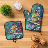 Cozy Frog Christmas & New Year Card 鍋つかみ&鍋敷きセット (トップダウン)