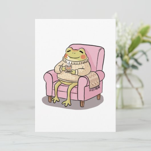 Cozy Frog Drinking Tea On Sofa Illustration 招待状 (スタンド正面)