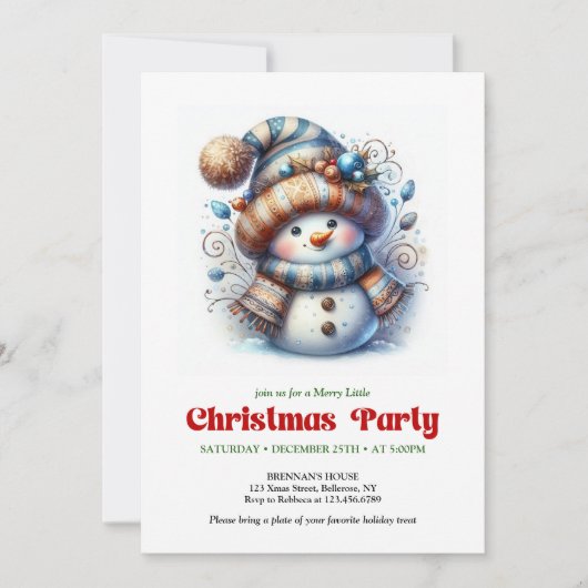 Cozy funny snowman holiday invite festive digital 招待状 (正面)