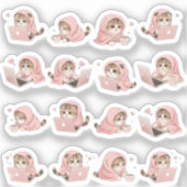 Cozy Gaming Cat Pattern - Aesthetic Pink Hoodie Ki シール (正面)