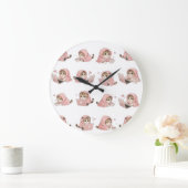 Cozy Gaming Cat Pattern - Aesthetic Pink Hoodie Ki ラージ壁時計 (ホーム)