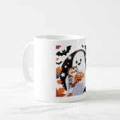 Cozy Ghost and Owl Halloween Art コーヒーマグカップ (正面左)