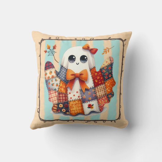 Cozy Ghost Patchwork Quilt – Halloween & Fall クッション (裏面)