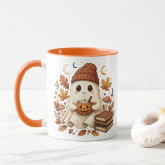Cozy Ghost Reading Books Fall Coffee Mug マグカップ