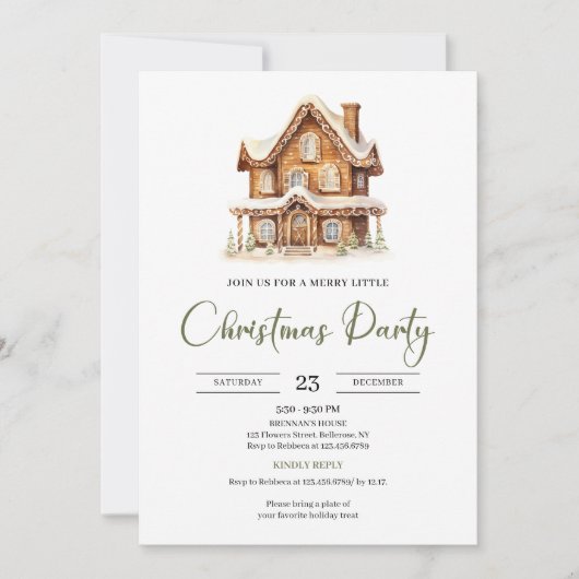 Cozy gingerbread house earthy Christmas party 招待状 (正面)