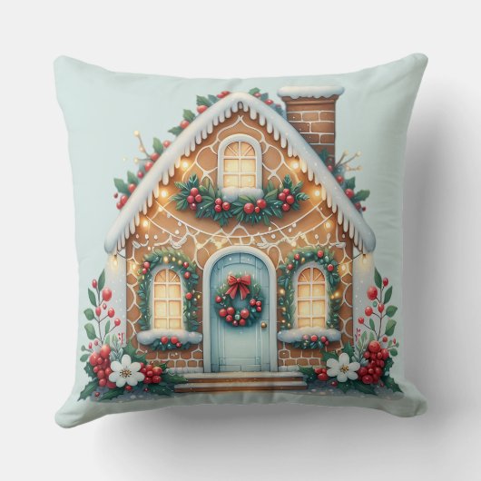 Cozy Gingerbread House Holiday Illustration クッション (裏面)