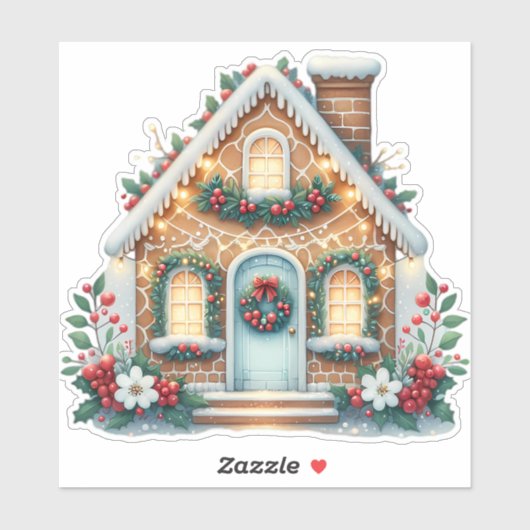 Cozy Gingerbread House Holiday Illustration シール (シート)
