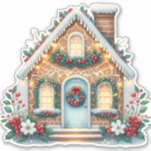 Cozy Gingerbread House Holiday Illustration シール (正面)