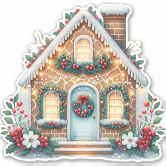Cozy Gingerbread House Holiday Illustration シール (正面)
