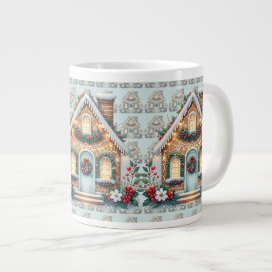 Cozy Gingerbread House Holiday Illustration ジャンボコーヒーマグカップ (正面右)