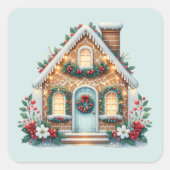 Cozy Gingerbread House Holiday Illustration スクエアシール (正面)