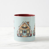Cozy Gingerbread House Holiday Illustration Blue マグカップ (中央)
