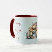 Cozy Gingerbread House Holiday Illustration Blue マグカップ (正面左)