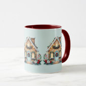 Cozy Gingerbread House Holiday Illustration Blue マグカップ (正面右)