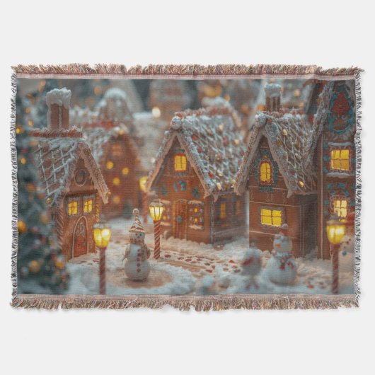 “Cozy Gingerbread Village Christmas Throw Blanket” スローブランケット (正面)