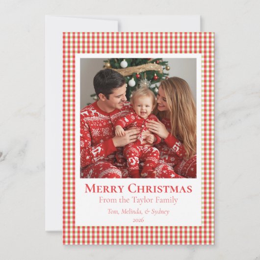 Cozy Gingham Christmas Card – Personalized Photo シーズンカード (正面)