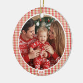 Cozy Gingham Christmas Ornament with Photo セラミックオーナメント (左)