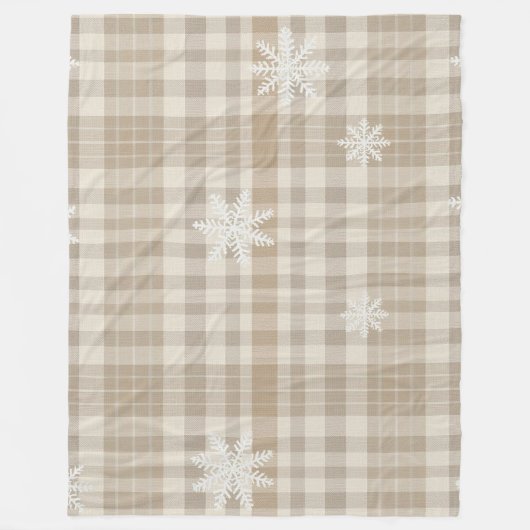Cozy Gingham Snowflake Blanket – Beige & Taupe フリースブランケット (正面)
