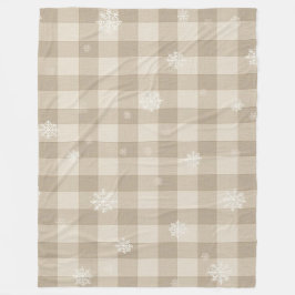 Cozy Gingham Snowflake Blanket – Beige & Taupe フリースブランケット