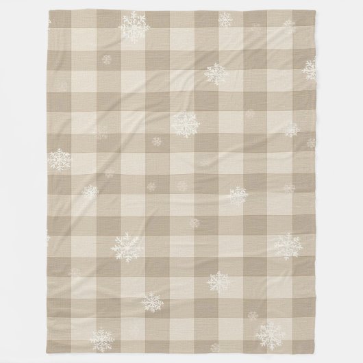 Cozy Gingham Snowflake Blanket – Beige & Taupe フリースブランケット (正面)