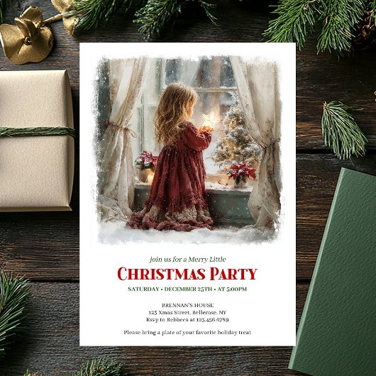 Cozy girl awaits Santa printable Christmas invite 招待状
