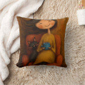 Cozy Girl Black Cat Whimsical Aesthetic Art クッション (ブランケット)